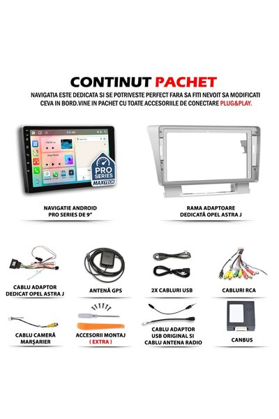 MaxTech Navigatie Opel Astra J 2010-2017 dedicata, 6 GB Ram 128 GB Rom OctaCore, Carplay & Android auto