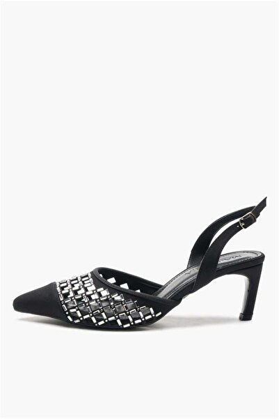 Majensia 155216 Mesh and Stone Detailed Heeled Shoes Black