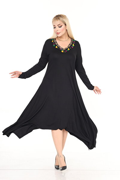 MJORA V-Neck Striped Asymmetrical Viscose Knitted Dress