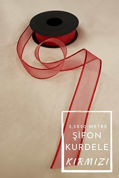 Dantelux Şifon Kurdele (2,5 x 20 Metre) Tül Bohça Süsleme Kurdelesi - Kırmızı