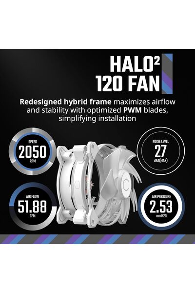 Cooler Master مروحة تبريد الكمبيوتر MasterFan MF120 Halo² ARGB - بيضاء