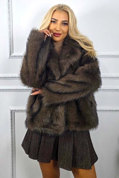 FashionForYou Blana ecologica Kasmina, cu buzunare si captuseala satinata, Maro