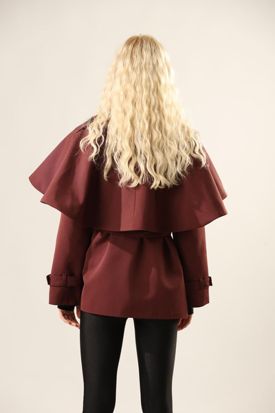 msendam Kadın Seyyar Pelerin Detaylı Kısa Trençkot