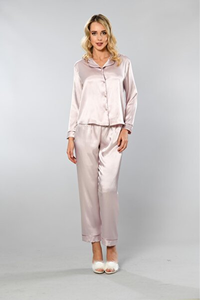 Viselya cu vipușcă Set de pijamale din satin bej