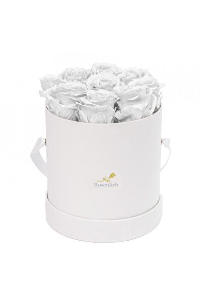 velve Aranjament floral cu 9 trandafiri de sapun, in cutie alba rotunda, alb,...