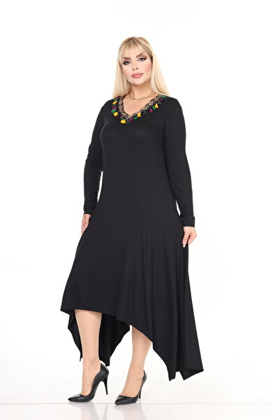 MJORA V-Neck Striped Asymmetrical Viscose Knitted Dress