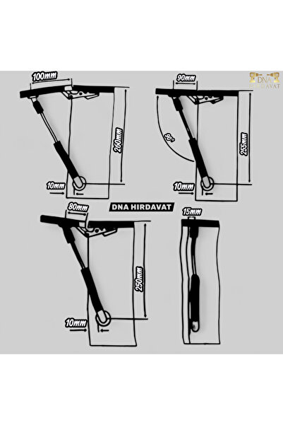 DNA HIRDAVAT Dolap Kapak Pistonu Mutfak Dolabı Kapağı Gazlı Amortisör Pistonu 100N -27cm