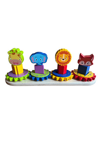 OEM Jucarie educativa si interactiva din lemn Montessori – coloane cu roti, forme si animale
