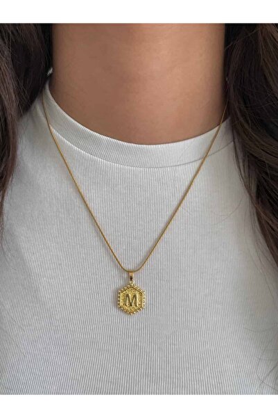 h&b design jewel Çelik Plaka M Harfli Kolye