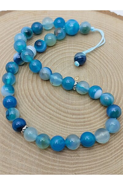Yasamtohumu سبحة من حجر العقيق الأزرق المتغير اللون بتصميم خاص 33 حبة 8 مم (4...
