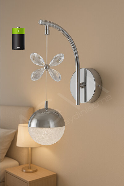 asva aydınlatma Kelebekli Tasarımlı Pilli Günışığı Led Duvar Apliği – Modern Dekoratif Krom Duvar Lambası