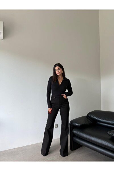 Bade Butik Negru material elastic evazat Jean