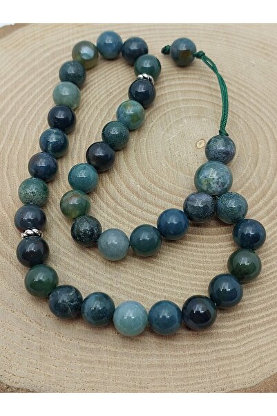 Yasamtohumu سبحة من حجر العقيق الطحلبي بتصميم خاص 33 حبة 8 مم (55986)