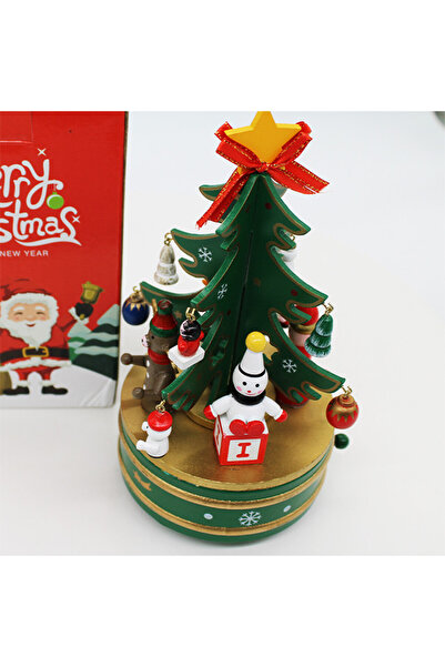 velve Christmas decoration with music box, carousel type with Fir tree and fictional characters, green