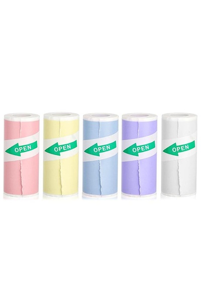 VALA Set 5 adhesive printer paper rolls, VALA® Sticky Coloured Paper, 57 mm width, for mini printers and