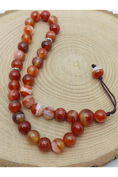 Yasamtohumu سبحة حجر العقيق الكارنيليان بتصميم خاص 33 حبة 8 مم (14235)