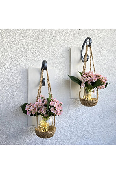 STDEKOR Wall Decor, Led Lighted, Pink Mini Hydrangea Flowers, White Sconce Set of Two