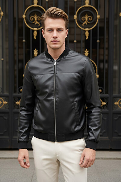 Genel Markalar Erkek Dar Kesim Deri Ceket