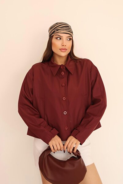 Hazel Kadın Bordo Kısa Oversize Trençkot