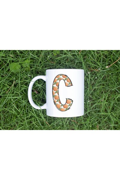 Beramussa كوب على شكل حرف C - مزين بنمط البرتقال والماندرين - كوب شاي وقهوة بتصميم الفواكه