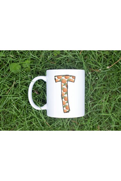 Beramussa كوب على شكل حرف T - مزين بنمط البرتقال والماندرين - كوب شاي وقهوة بتصميم الفواكه