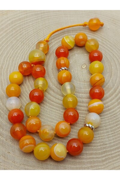 Yasamtohumu سبحة من حجر العقيق البرتقالي متعدد الألوان بتصميم خاص 33 حبة 8 مم...