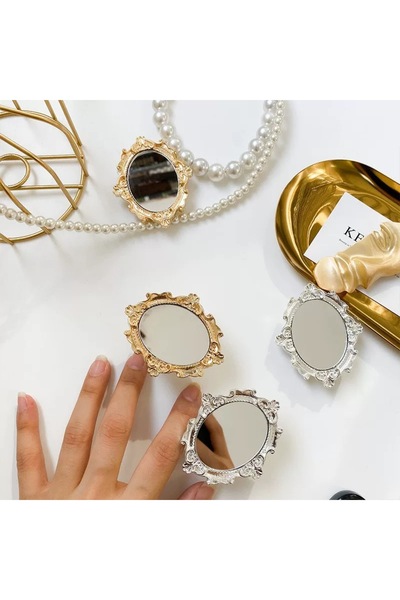 EDELFU Popsocket Retro Aynalı Model Yanları Gümüş - Yapışkanlı Telefon Tablet Tutacağı ve Standı