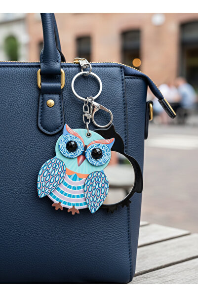 Livenda Shop سلسلة مفاتيح بمرآة على شكل بومة، زينة للحقائب، إكسسوار للحقائب والمحافظ، مفتاح بمرآة بتصميم البومة