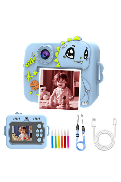 VALA ® 8K COLOR DINOZAUR Kids' Camera with Dual Lens, Autofocus, and Instant Printing