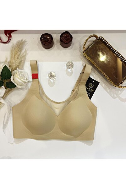 BUTİK SAKURA Laser Cut Seamless Wire Free Tulle Detail Bra