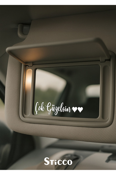 Sticco Çok Güzelsin Kalp Güneşlik Ayna Yazısı Araba-Motosiklet Cam Etiket Sticker 7,9x1,9 cm
