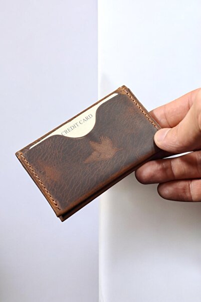 MAT Deri Brown Slim Card Holder 4 Slots Genuine Leather Small Card Holder