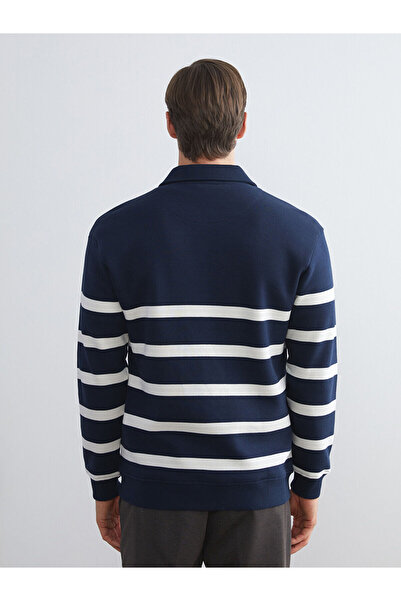LC Waikiki Cey Yeni Sezon Polo Yaka Uzun Kollu Çizgili Erkek Sweatshirt