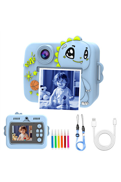 VALA ® 8K COLOR DINOZAUR Kids' Camera with Dual Lens, Autofocus, and Instant Printing