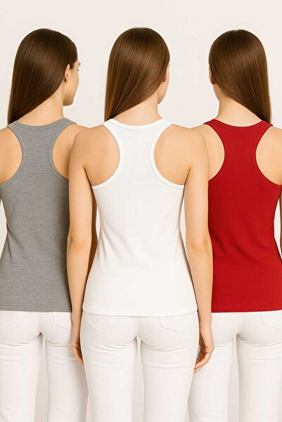 GÜMÜŞ 3 Adet Sporcu Atlet Gri-Beyaz-Kırmızı Pamuklu