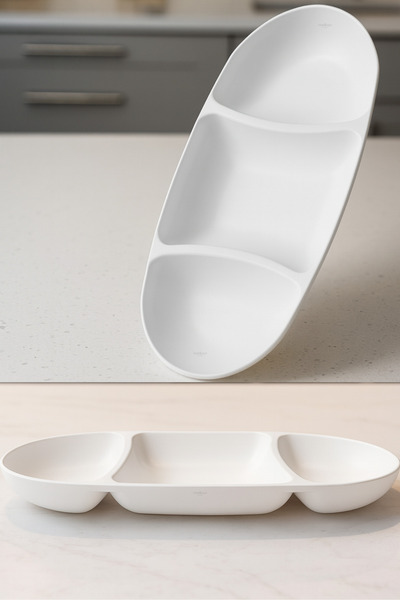 Melkan Home 6 Pieces - 3-Compartment Snack and Breakfast Plate – Bpa-Free, Stylish Serving Presentation (12.5X28.2X3 cm)