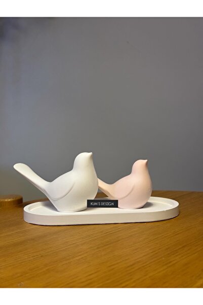 Elan Design Kums Design Dekoratif Pembe Beyaz Kuş seti