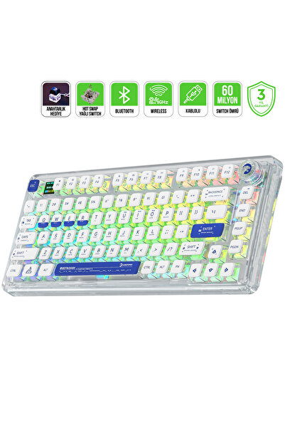 GamePower Gasket Pro X RGB Wireless/Bluetooth/Kablolu Mekanik Hot-Swap Yağlı Switch Gasket İngilizce