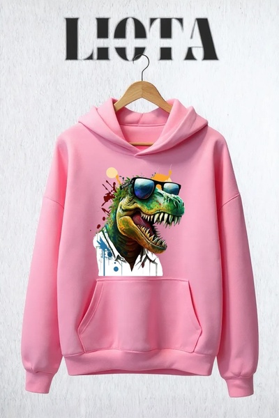 Vordevia سويت شيرت قطني كبير الحجم مطبوع عليه ديناصور مكون من 3 خيوط