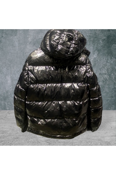 New Sheet PARLAK KAS TÜYÜ KAPŞONLU MONT