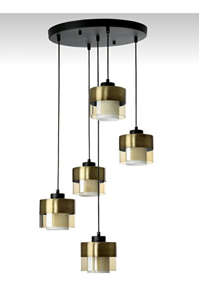 Cristalin Aydınlatma Modern Bronz Eskitme 5li Sarkıt Avize