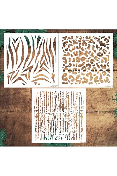 STENCİLTASARIM Stencil Tasarım MIX069 20x20cm 3 lü stencil SET:55 Duvar Ahşap...