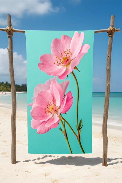 BETHA Pink Flower Patterned Cotton Beach Towel – Patterned Design – 75X150 cm