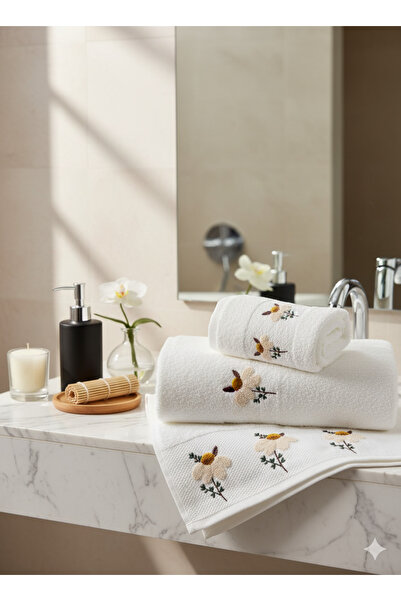 YUVAM CONCEPT طقم مناشف يد ووجه مطرزة من القطن 100% مكون من قطعتين مقاس 50×90 سم