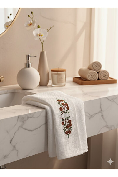 YUVAM CONCEPT طقم مناشف يد ووجه مطرزة من القطن 100% مكون من قطعتين مقاس 50×90 سم