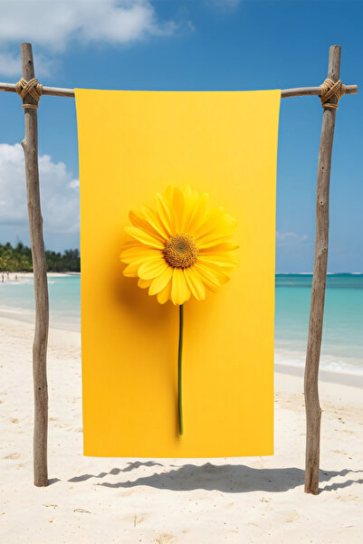 BETHA Yellow Flower Patterned Cotton Beach Towel – Patterned Design – 75X150 cm