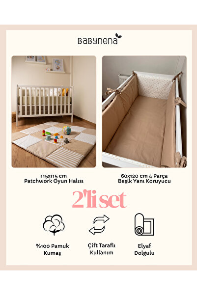 BABYNENA Yıldızlı Beşik Yanı Koruma ve Patchwork Oyun Halısı 2'li Set
