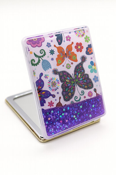 MakeWell Kelebek Tasarımlı Akışkan Simli Çift Taraflı Büyüteçli Dikdörtgen Kü...