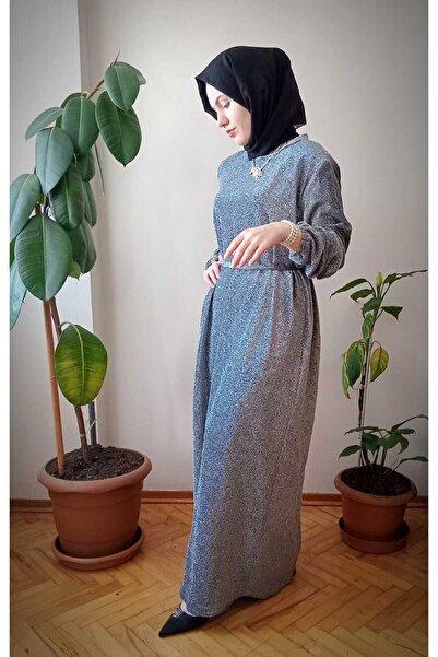 Butik Simli şık elbise standart beden38-46 uyumludur rengi simli gri