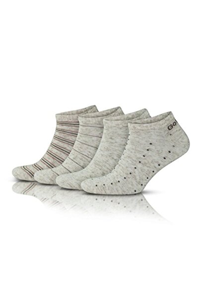 eleganzo 4-Piece Natural Linen Pre-Washed Patterned Sports Booties Women's Men's Ankle Length Socks 2184